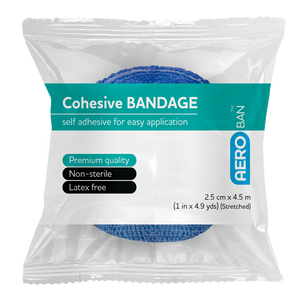 AEROBAN Blue Cohesive Bandage 2.5cm x 4.5M Wrap/12