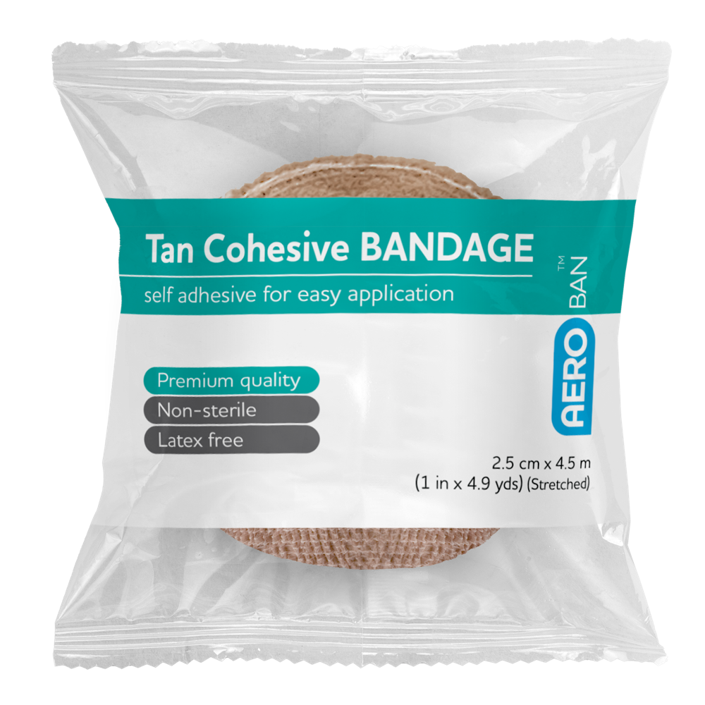 AEROBAN Tan Cohesive Bandage 2.5cm x 4.5M Wrap/12