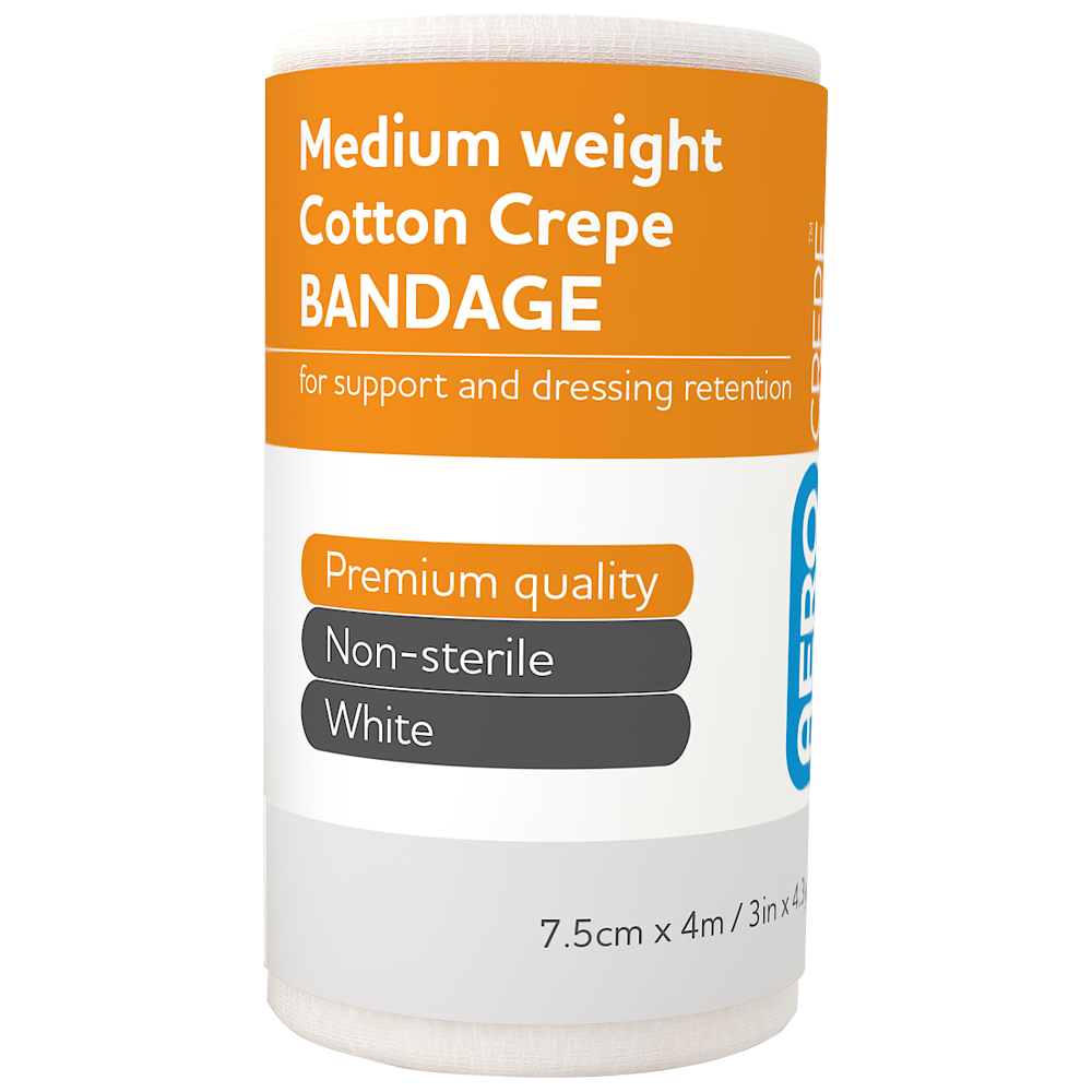 AEROCREPE Medium Cotton Crepe Bandage 7.5cm x 4M Wrap/12