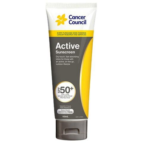 CANCER COUNCIL SPF50+ Active Sunscreen Tube 110mL (GST Free)