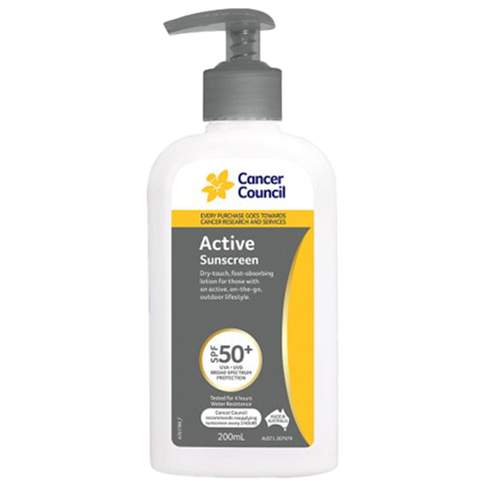 CANCER COUNCIL SPF50+ Active Sunscreen Pump 200mL (GST Free)