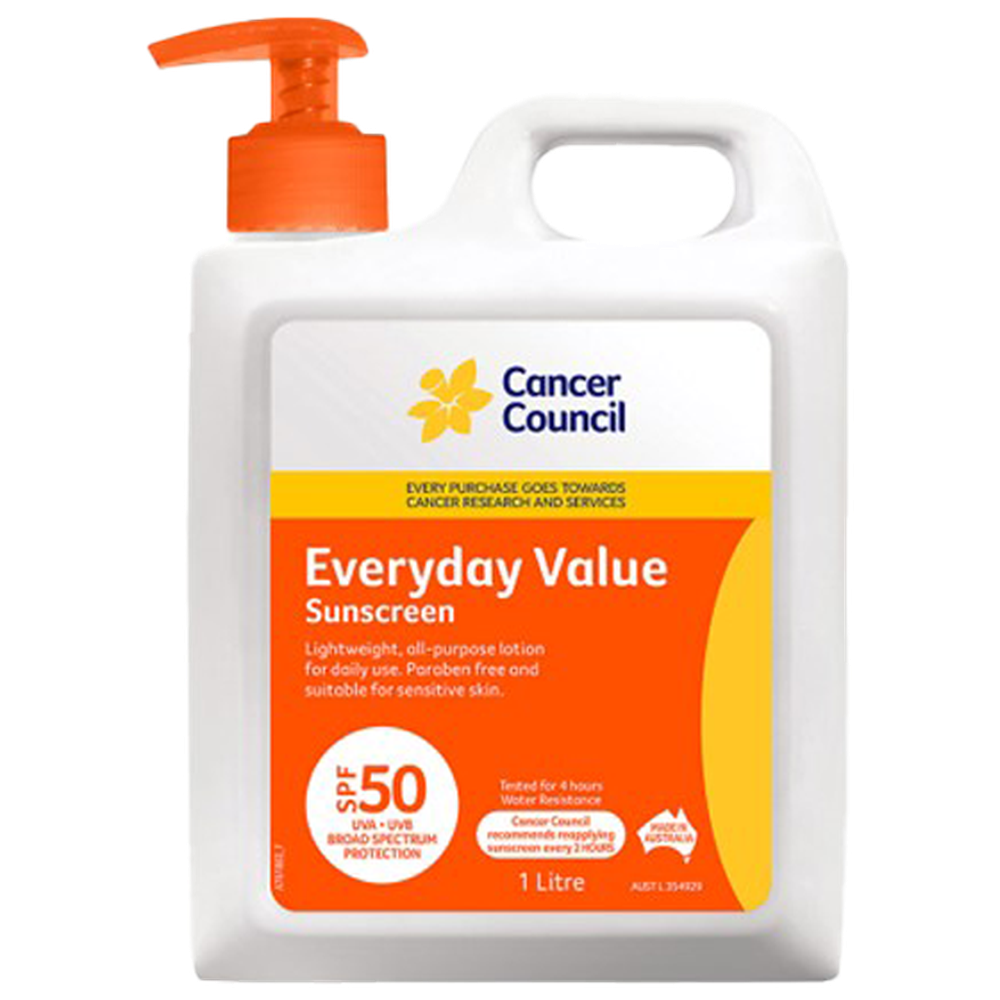 CANCER COUNCIL SPF50 Everyday Value Sunscreen Pump 1L (GST Free)