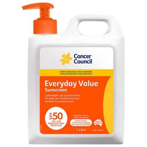 CANCER COUNCIL SPF50 Everyday Value Sunscreen Pump 1L (GST Free)