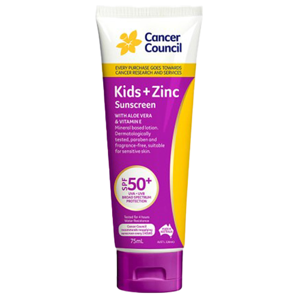 CANCER COUNCIL SPF50+ Kids+Zinc Sunscreen Tube 75mL (GST Free)