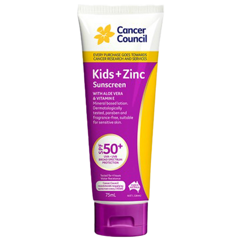 CANCER COUNCIL SPF50+ Kids+Zinc Sunscreen Tube 75mL (GST Free)