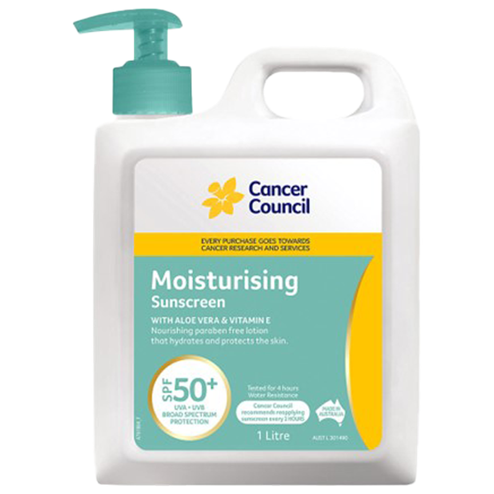 CANCER COUNCIL SPF50+ Moisturising Sunscreen Pump 1L (GST Free)