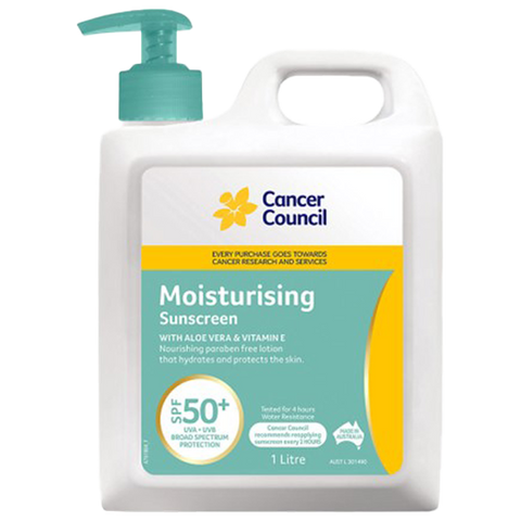 CANCER COUNCIL SPF50+ Moisturising Sunscreen Pump 1L (GST Free)