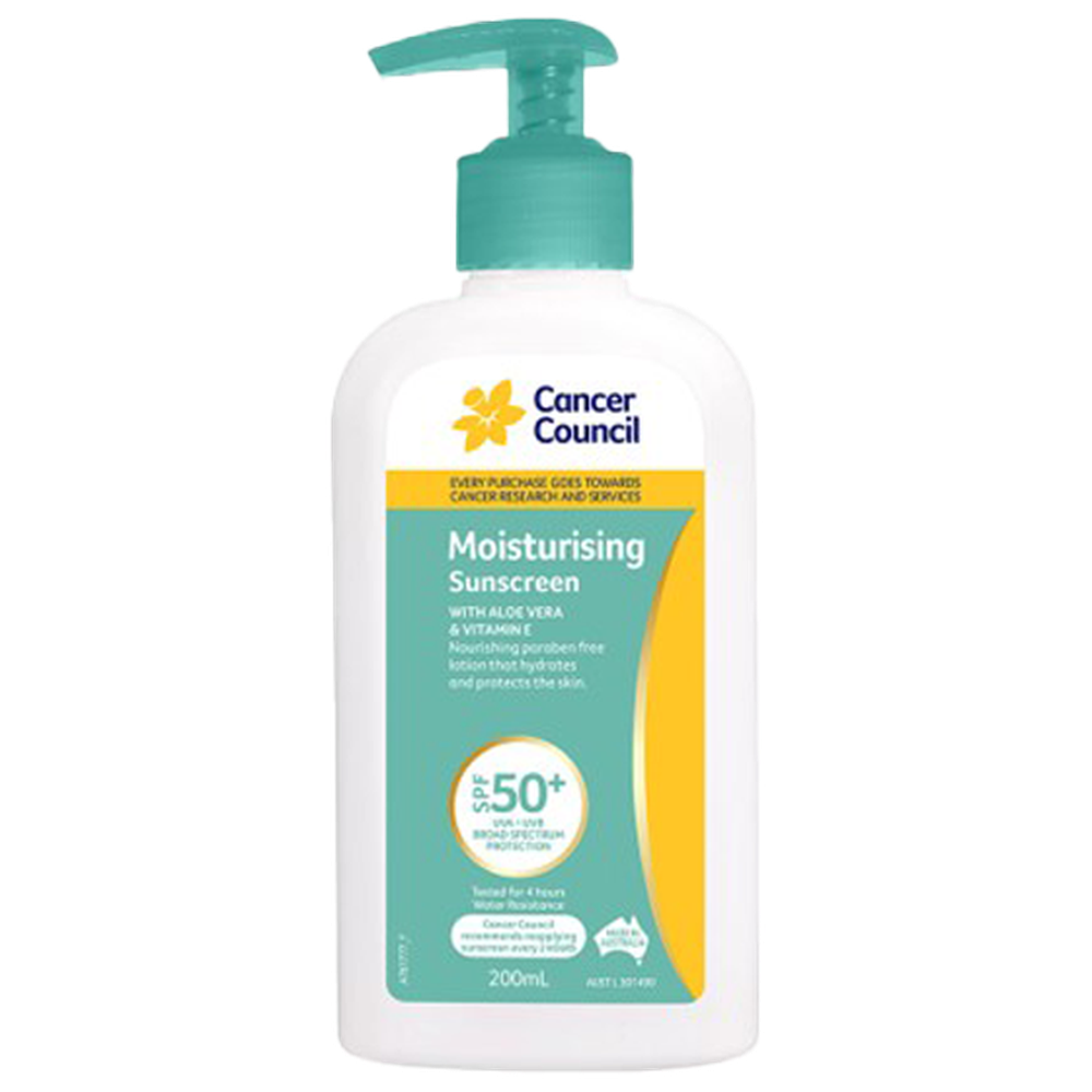 CANCER COUNCIL SPF50+ Moisturising Sunscreen Pump 200mL (GST Free)