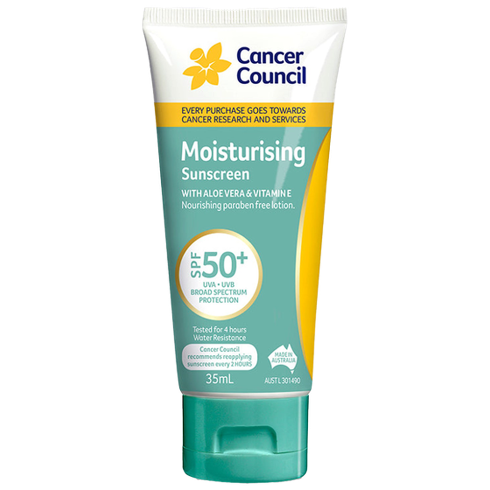 CANCER COUNCIL SPF50+ Moisturising Sunscreen Tube 35mL (GST Free)