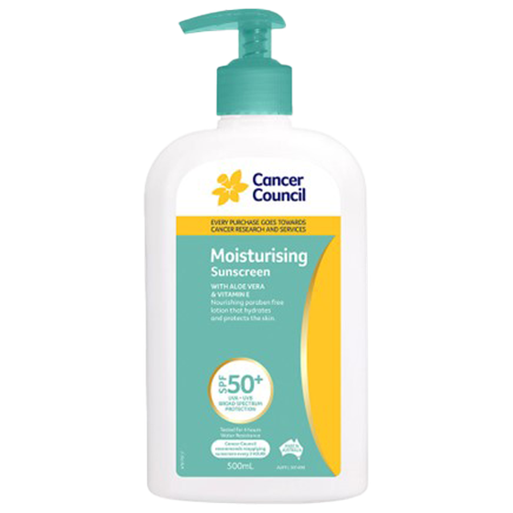 CANCER COUNCIL SPF50+ Moisturising Sunscreen Pump 500mL (GST Free)