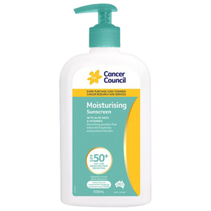 CANCER COUNCIL SPF50+ Moisturising Sunscreen Pump 500mL (GST Free)