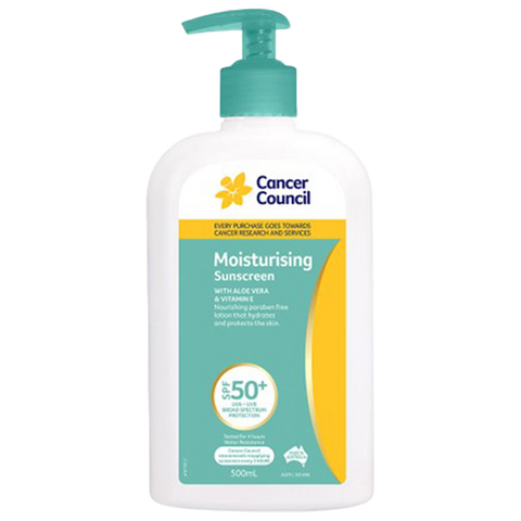 CANCER COUNCIL SPF50+ Moisturising Sunscreen Pump 500mL (GST Free)