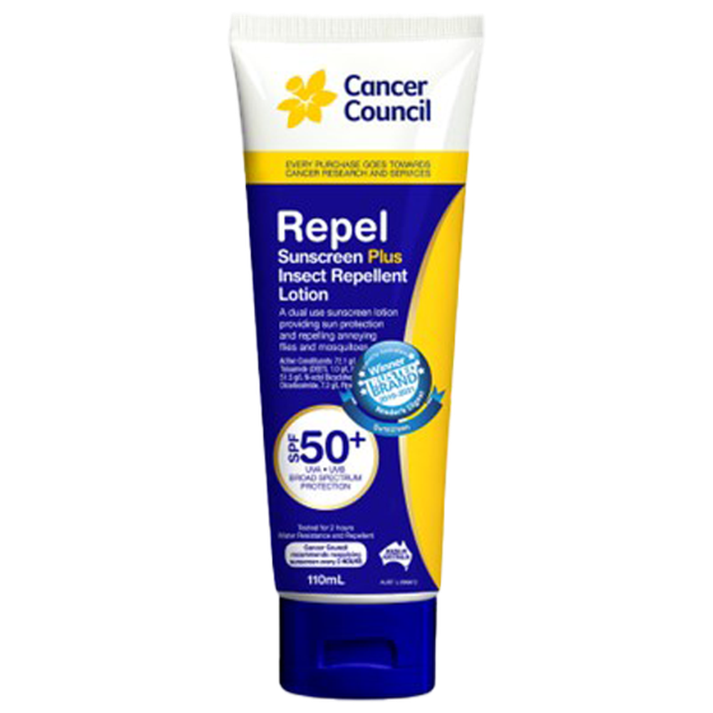 CANCER COUNCIL SPF50+ Repel Sunscreen+Insect Repellent Tube 110mL (GST Free)