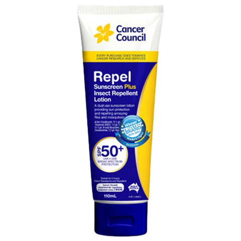 CANCER COUNCIL SPF50+ Repel Sunscreen+Insect Repellent Tube 110mL (GST Free)