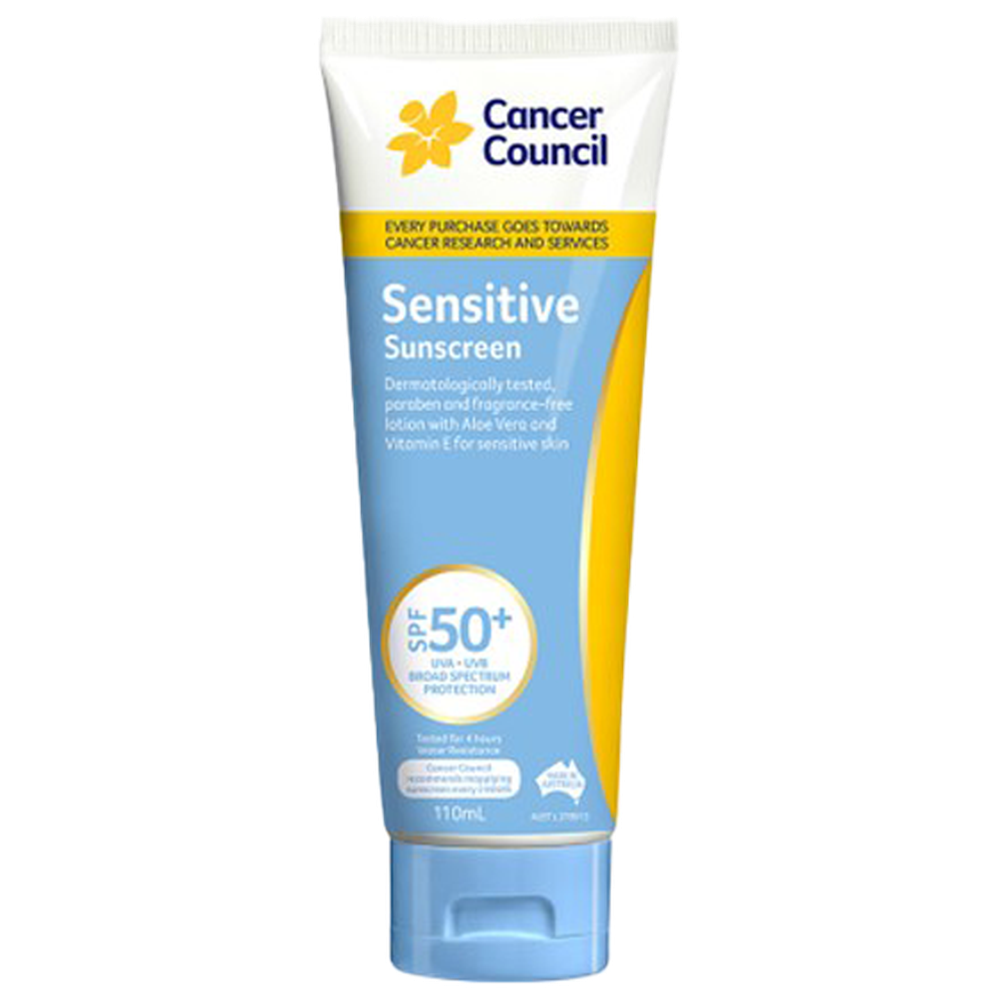 CANCER COUNCIL SPF50+ Sensitive Sunscreen Tube 110mL (GST Free)