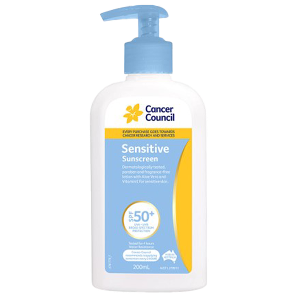 CANCER COUNCIL SPF50+ Sensitive Sunscreen Pump 200mL (GST Free)