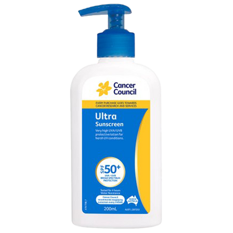 CANCER COUNCIL SPF50+ Ultra Sunscreen Pump 200mL (GST Free)