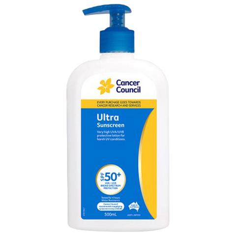 CANCER COUNCIL SPF50+ Ultra Sunscreen Pump 500mL (GST Free)