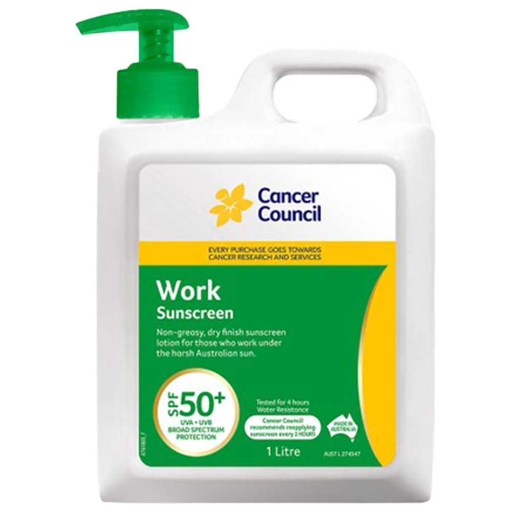 CANCER COUNCIL SPF50+ Work Sunscreen Pump 1L (GST Free)