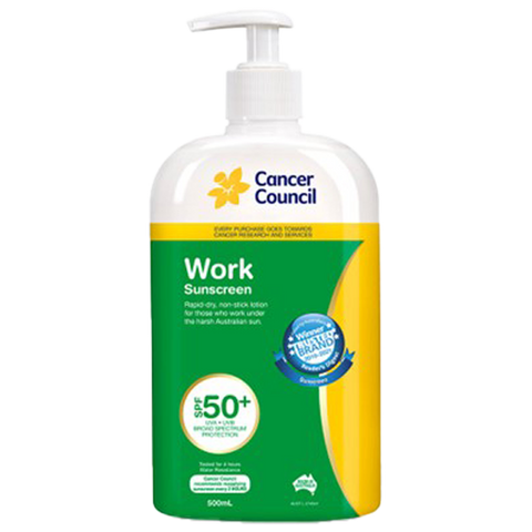 CANCER COUNCIL SPF50+ Work Sunscreen Pump 500mL (GST Free)