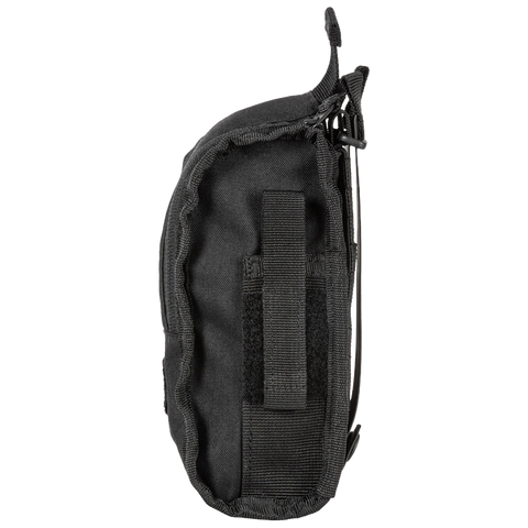 Single-hand access medic pouch with bungee tie-down cords and rear MOLLE platform