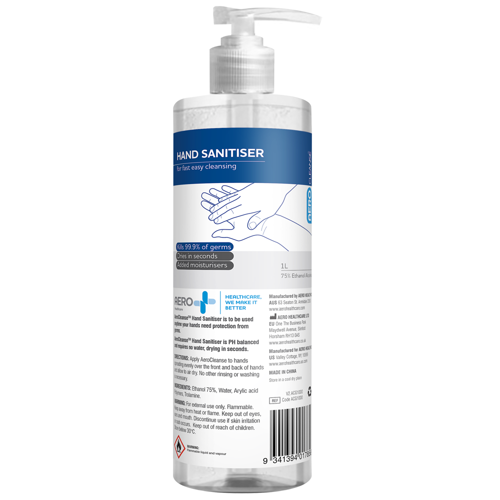 AEROCLEANSE 75% Alcohol Hand Sanitiser Pump Bottle 1L