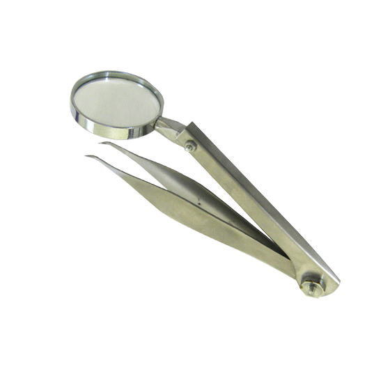 Stainless Steel 11cm Forceps with Moving Magnifying Glass Head