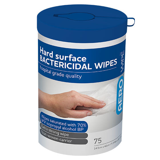 AeroWipe 70% Isopropyl Alcohol Hard Surface Disinfectant Wipes 14.5 x 42cm - Tub of 75
