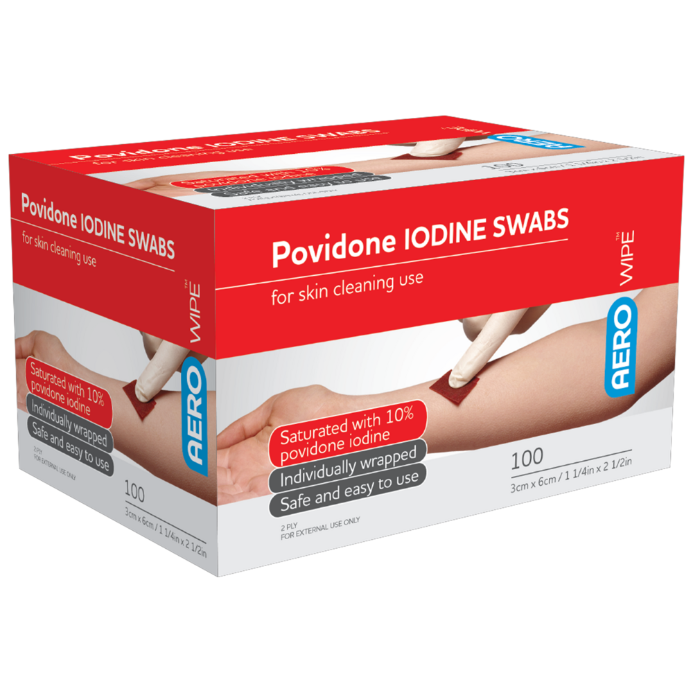AEROWIPE 10% Povidone Iodine Swabs 60 x 33mm Box/100