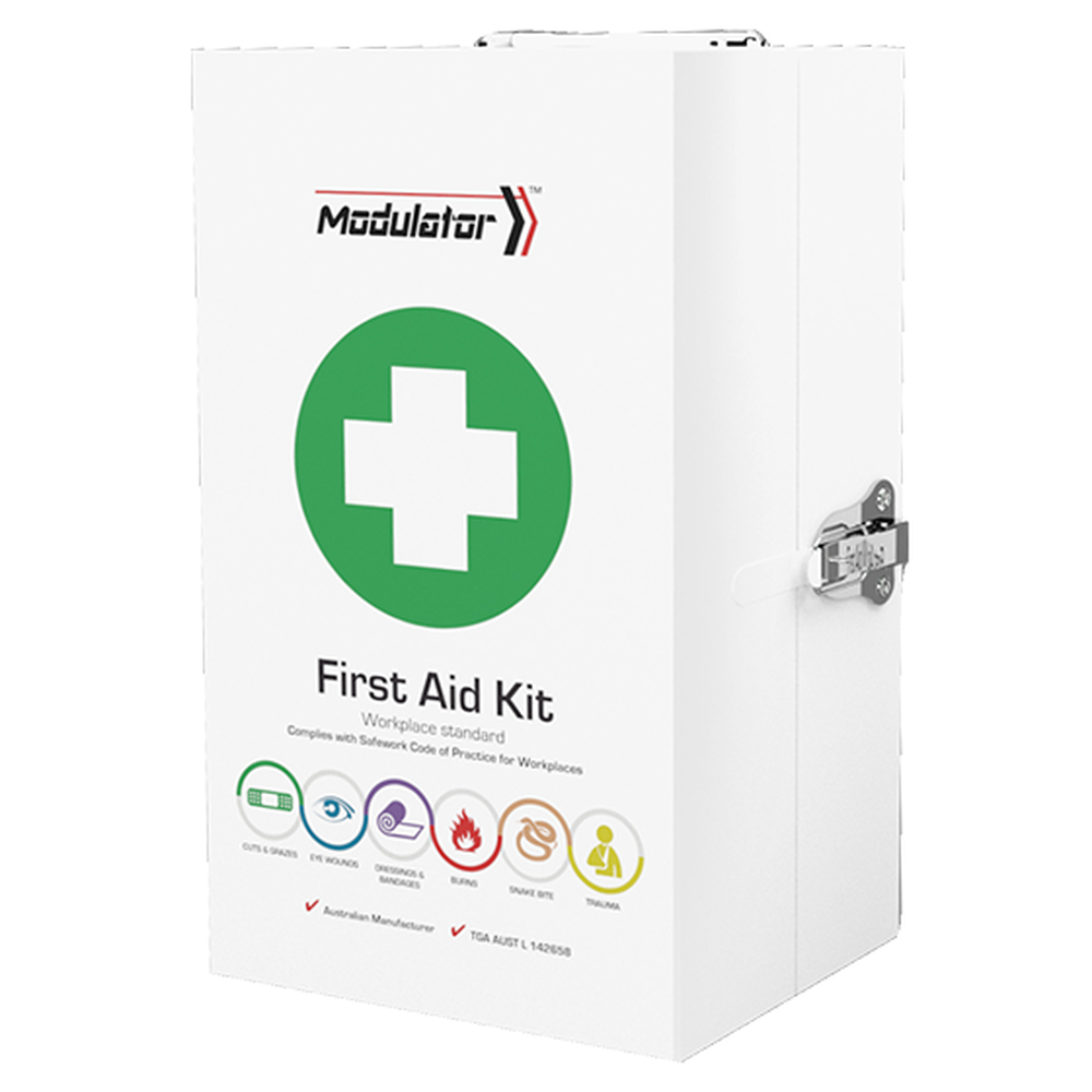 CUSTOM Modulator Metal Cabinet First Aid Kit 24cm W x 16cm D x 42cm H