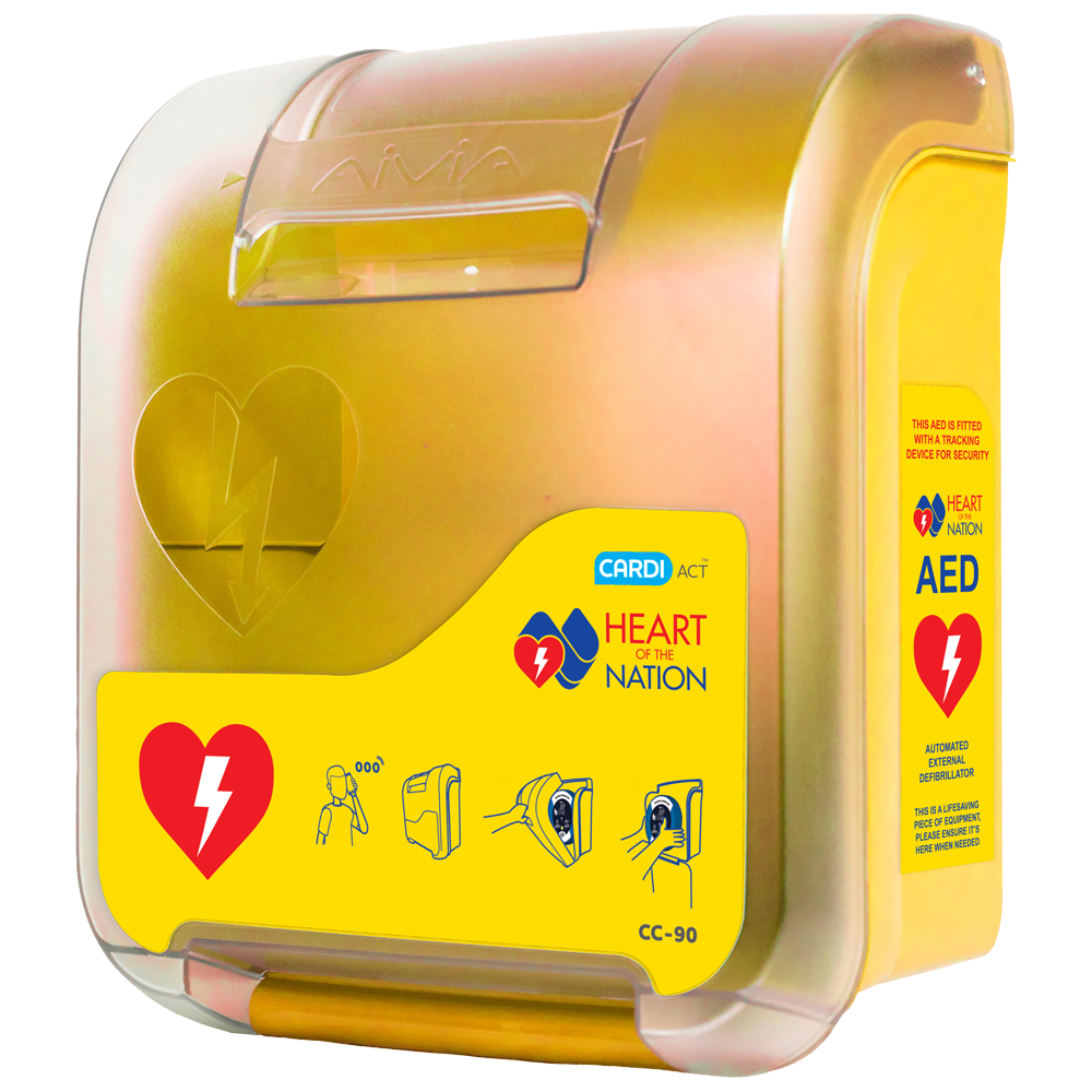 CARDIACT Alarmed AED Cabinet 'Heart of the Nation' (Yellow) 41 x 33 x 19cm