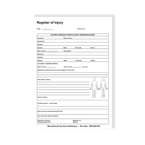 Register of Injuries Pad with Duplicate Pages