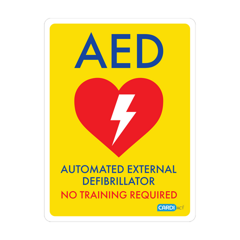 CARDIACT Yellow Poly AED Sign - No Training Required 22.5 x 30cm